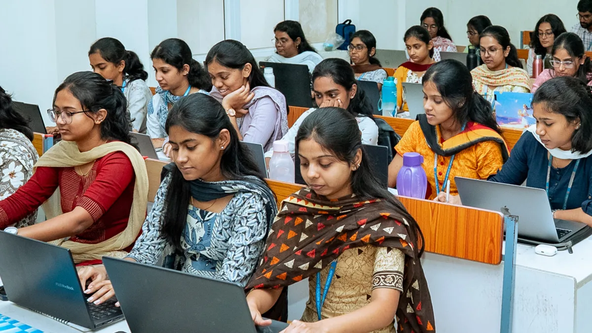 Girl students studying at an engineering college in India