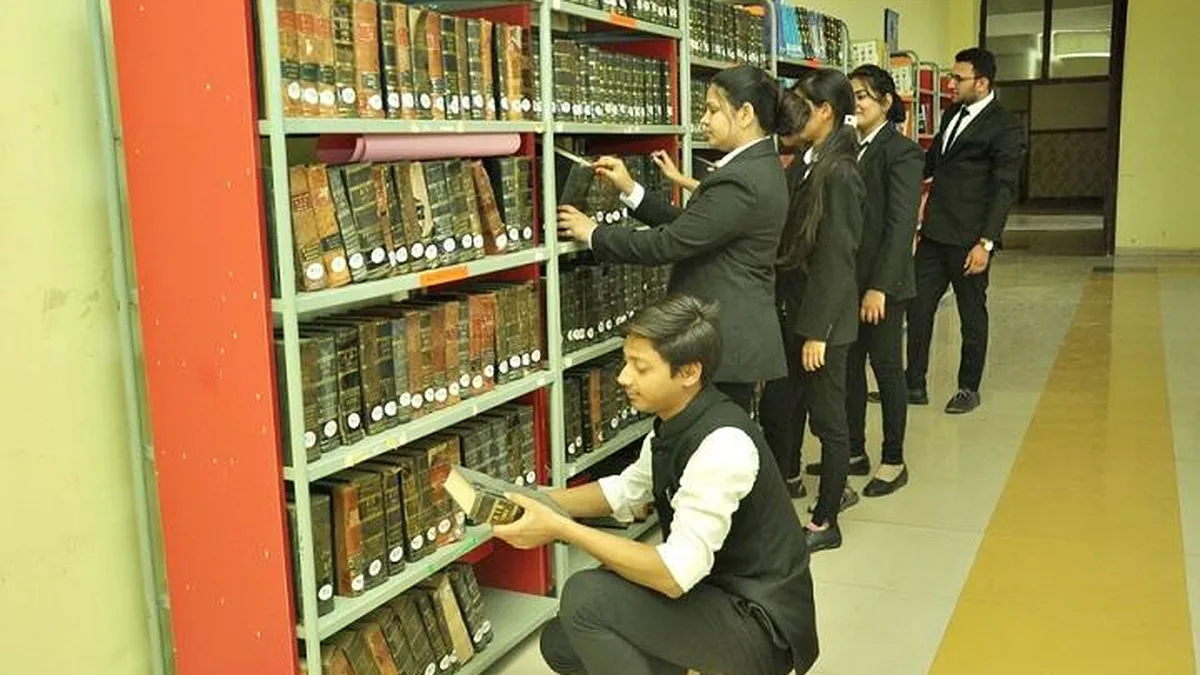 Law students in the library of an Indian law college