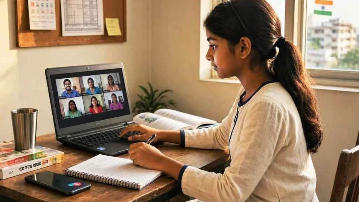 A student attending an online class on a laptop, representing BAOU distance education admission 2026