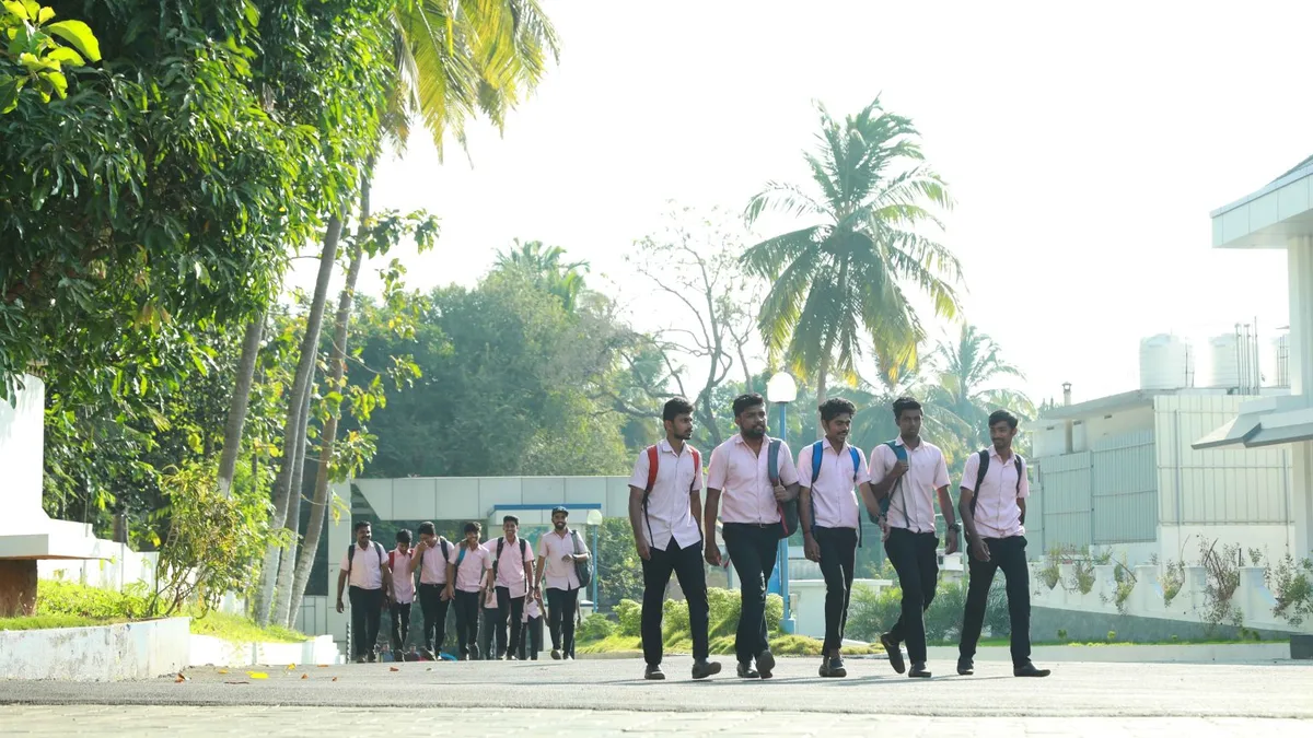 Polytechnic college students walking on their campus in India