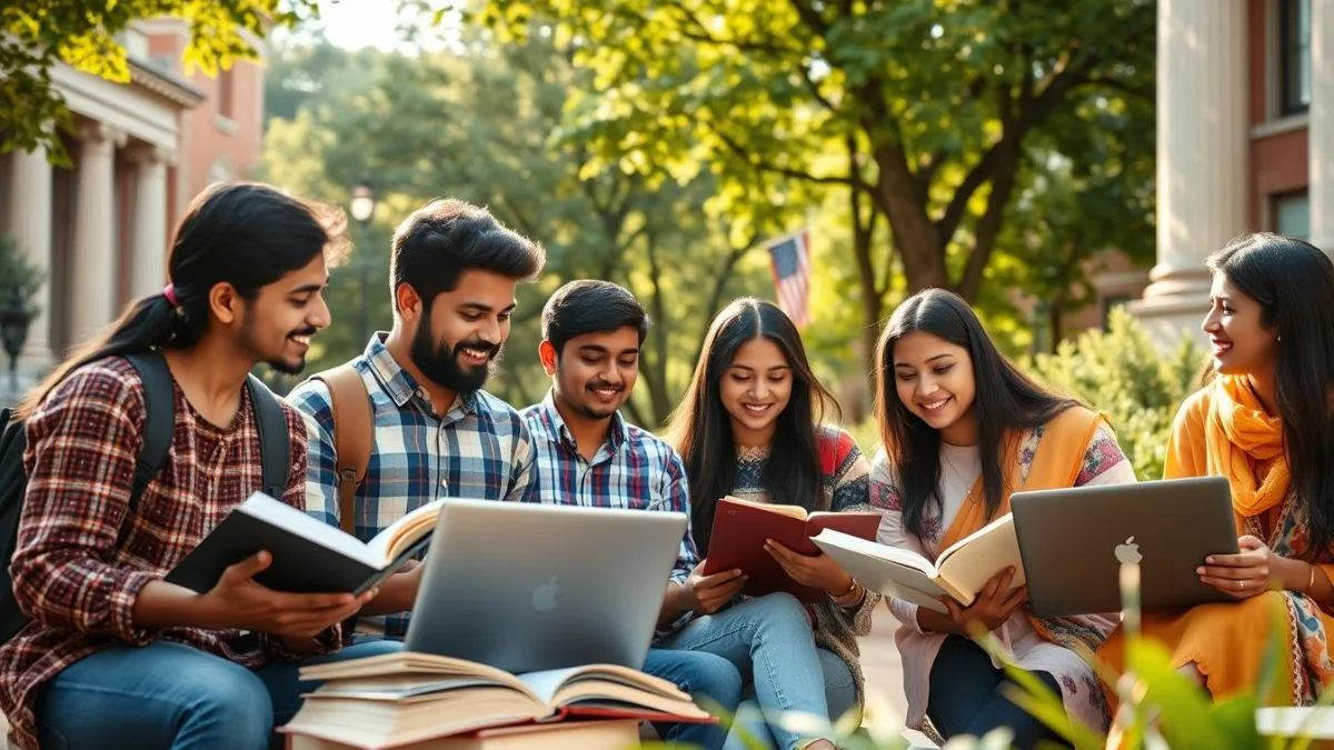 Indian college students on campus, eligible for government scholarship schemes
