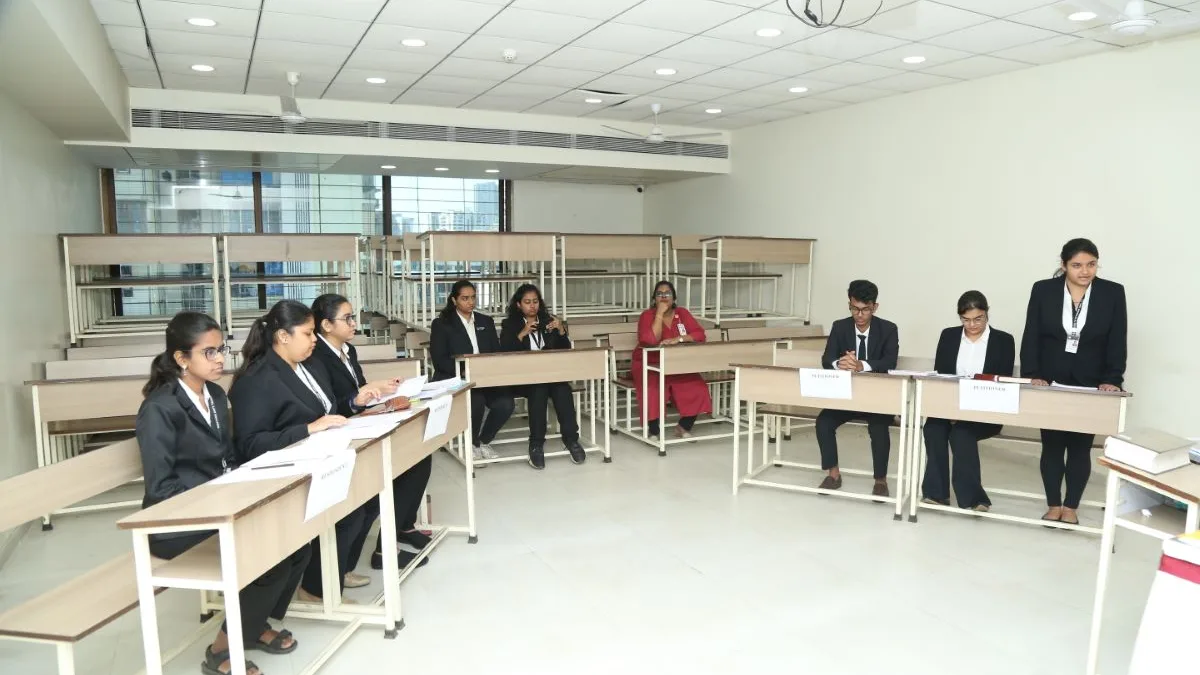Law students attending a legal forum at a law college in India