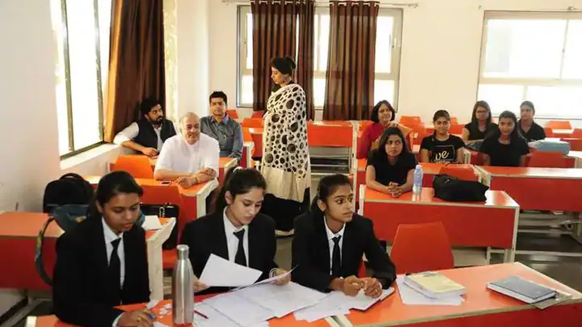 Law students in a lecture hall at an Indian law college