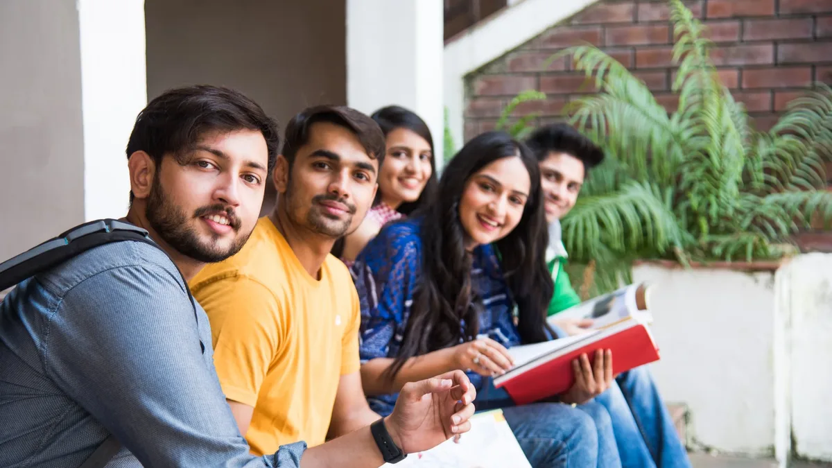 Indian college students studying together on a university campus