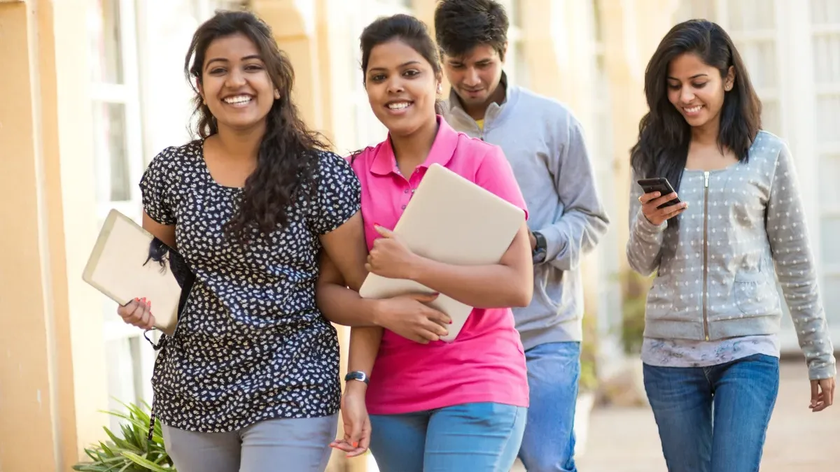 Indian college students studying together on a university campus
