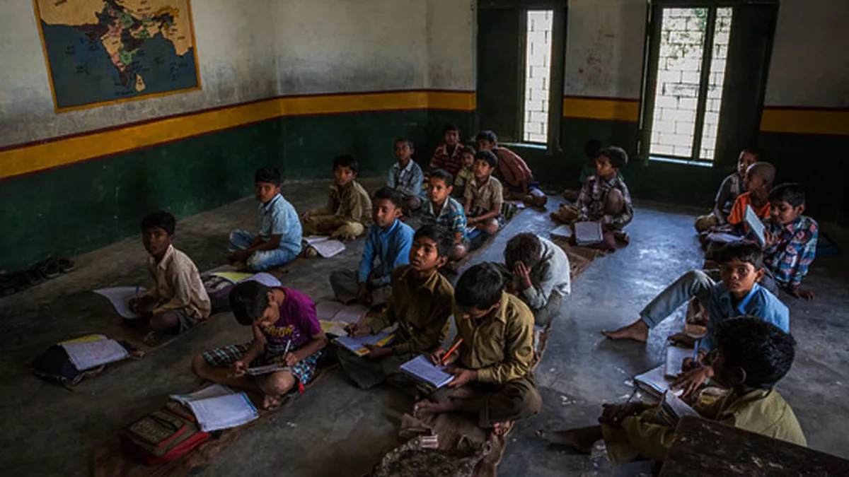 Students inside a government school classroom in India during a lesson