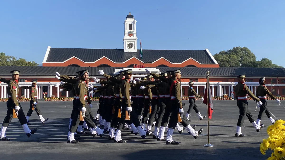Indian Army cadets march during the passing-out parade at the Indian Military Academy, Dehradun